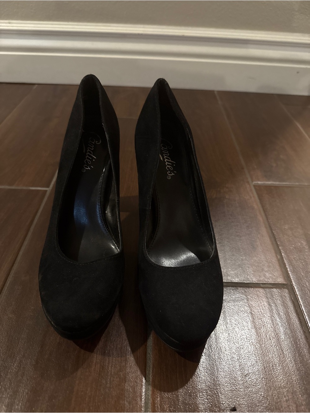 Candie's Black Suede Round Toe Platform Pumps
